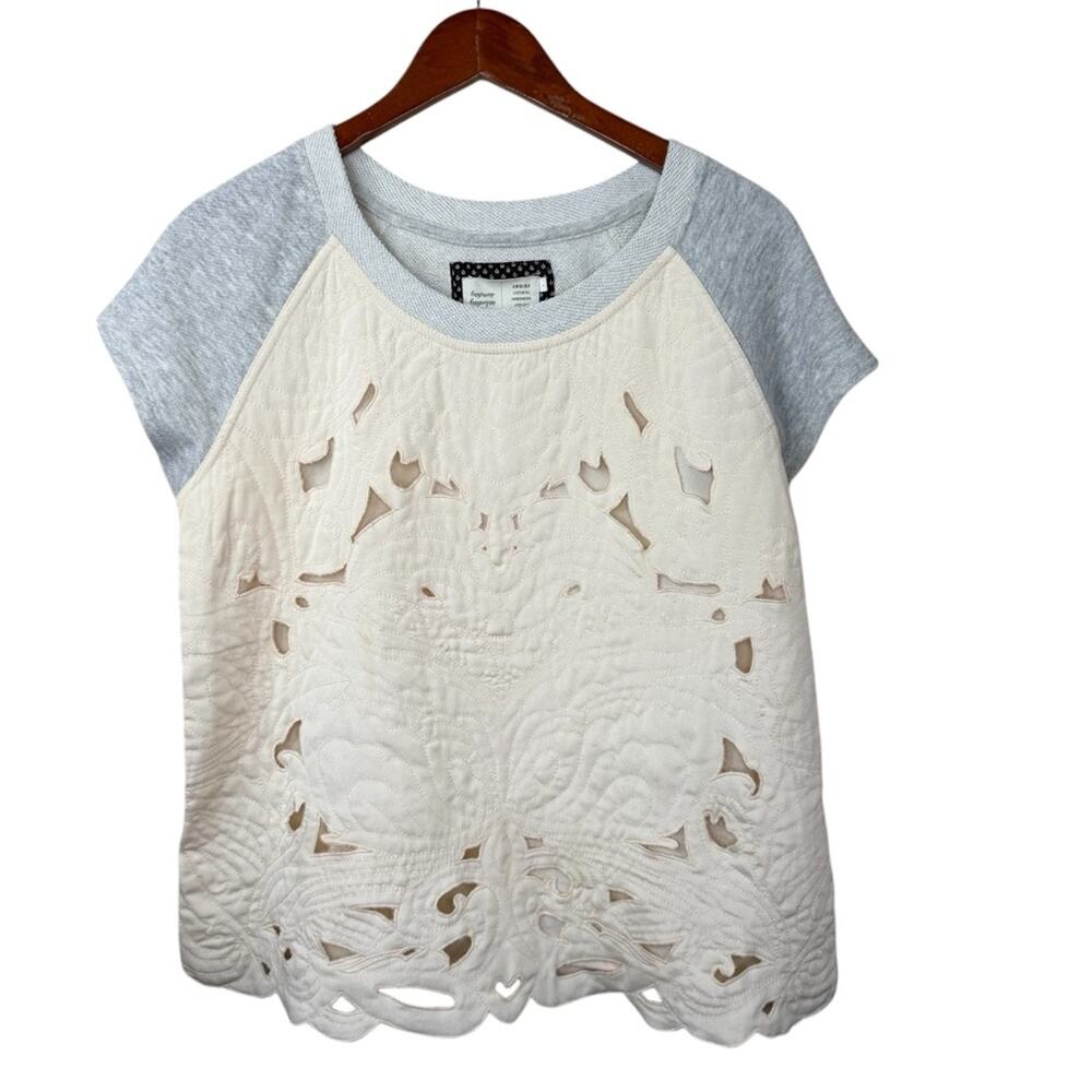 Anthropologie Cream and Gray Long Sleeve Tee